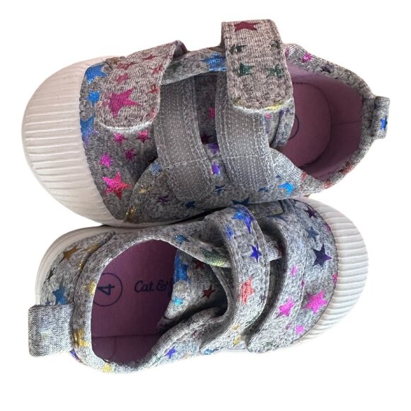 Cat & Jack Velcro Gray with Stars Baby Shoes - Size 4 - Picture 2 of 4